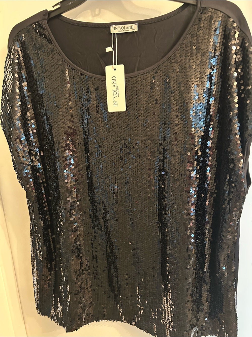 Black Sequin Short-Sleeve Top